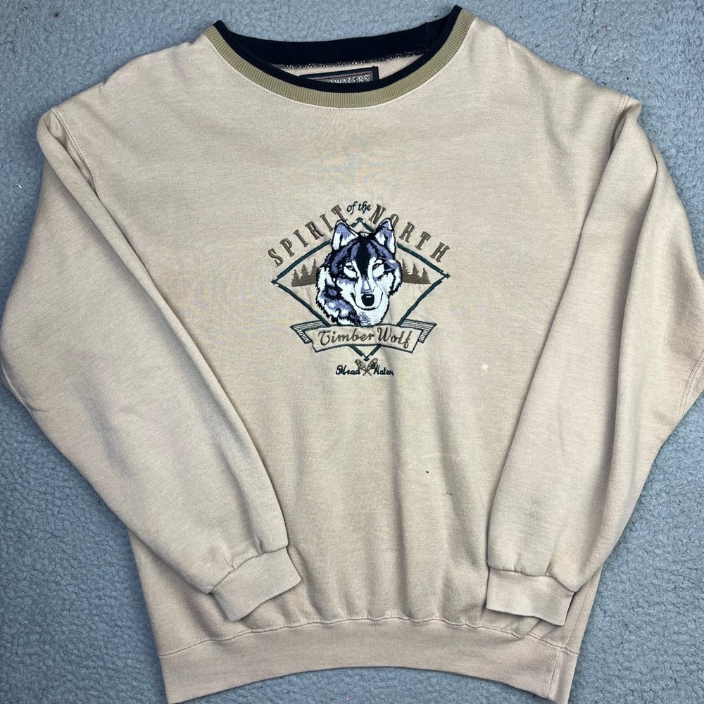 Spirit of North Timber Wolf Sweatshirt Mens Medium Embroidered Headwaters